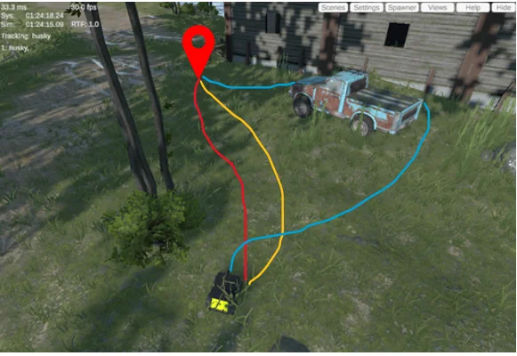 CoverNav outdoor navigation scene and planned route