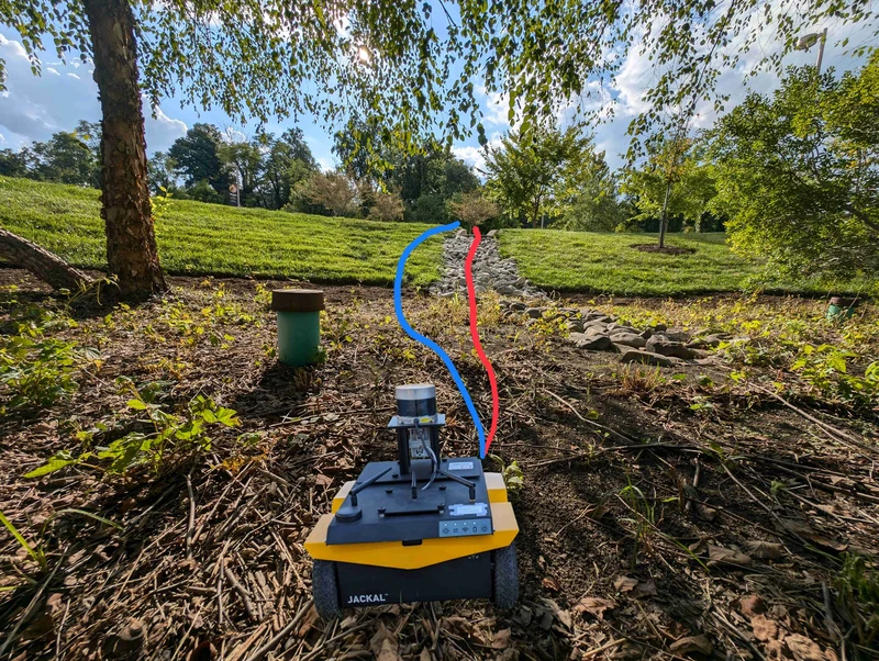 Robot navigation scenario illustrating asymmetric traversal costs
